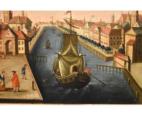 Vedute di Rotterdam con il Palazzo della Borsa e l'Antico Porto, Vedutista del Settecento