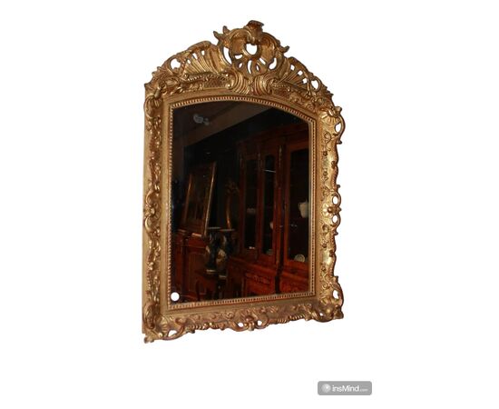 Specchiera Francese Dorata di Inizio 1800 Stile Luigi XV
