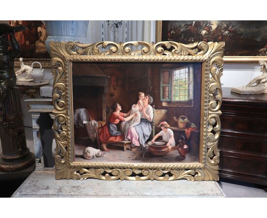 Pittore Toscano: Interno con Personaggi '900