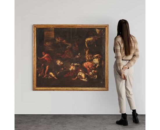 Antico dipinto religioso del XVII secolo, la strage degli innocenti
