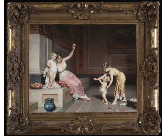 Dipinto di Egisto Sarri (Figline Valdarno 1837 – Firenze 1901) , “Primi Passi”