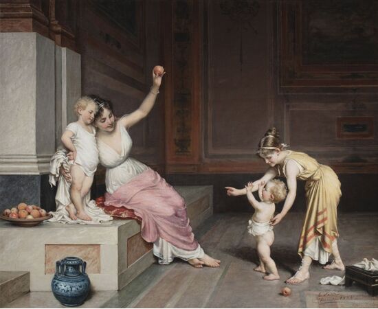 Dipinto di Egisto Sarri (Figline Valdarno 1837 – Firenze 1901) , “Primi Passi”