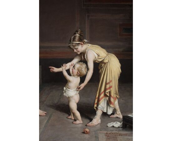 Dipinto di Egisto Sarri (Figline Valdarno 1837 – Firenze 1901) , “Primi Passi”