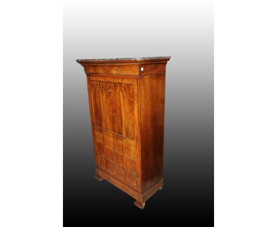 Secretaire stile Impero della seconda metà del 1800 in radica di noce con piano in marmo nero