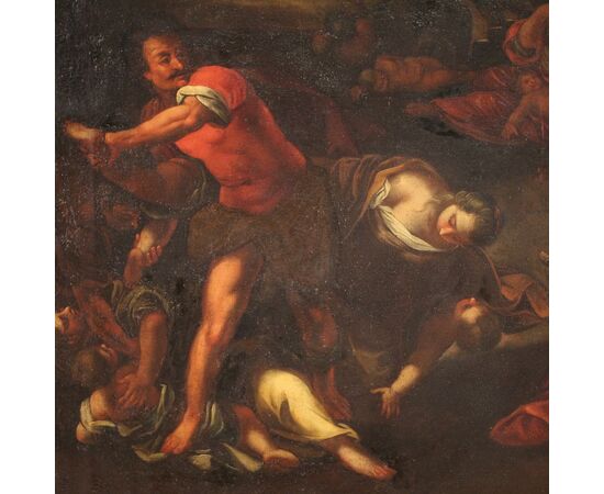 Antico dipinto religioso del XVII secolo, la strage degli innocenti