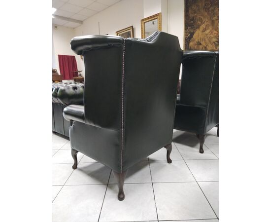 Coppia di poltrone chesterfield Queen Anne nuova inglese originale verde 