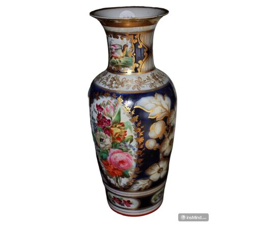 Vaso Francese in Porcellana del 1800 Decorato a motivo Floreale