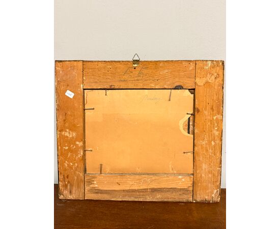 Antico dipinto ad olio su carta XIX Romberg in cornice antica, 43x34 cm, raffigurante osteria