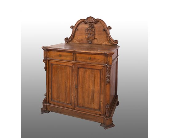 Credenza antica nobiliare in ulivo massello periodo Luigi Filippo Napoletano. XIX secolo.