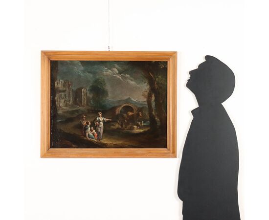 Dipinto Paesaggio con Figure ed Armenti