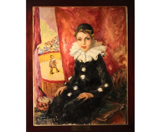 Ragazzina in costume da Pierrotte | Vittorio Gussoni, olio su tela