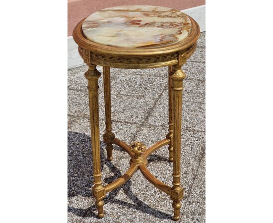 Tavolino francese in legno dorato, stile Luigi XVI, fine Ottocento