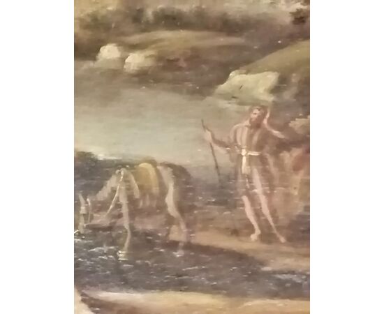 Madonna con bambino, San Giovannino e San Giuseppe - Paesaggio con rovine - '600 - olio su tela
