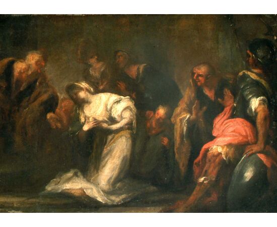Ester e Assuero dipinto ad olio su tela  - Francesco Maria Raineri, detto lo Schivenoglia (Schivenoglia, Mantova 1676-1758)