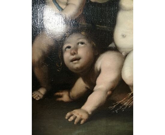 Coppia di dipinti del '700 - Putti che giocano con giochi dell'epoca - olio su tela