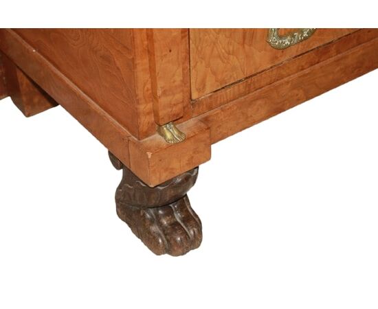 Secretaire Francese Stile Impero del 1800 In Legno di Betulla Con Bronzi