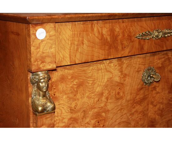 Secretaire Francese Stile Impero del 1800 In Legno di Betulla Con Bronzi