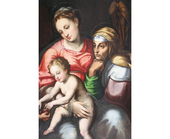Teodoro d'Errico il Fiammingo attr.; Amsterdam 1544 – Amsterdam 1618, Madonna col bambino, San Giovannino e Sant'Anna (dalla Madonna della Gatta di Giulio Romano), olio su tela