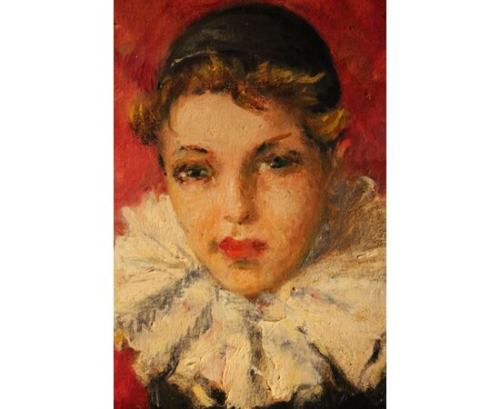 Ragazzina in costume da Pierrotte | Vittorio Gussoni, olio su tela