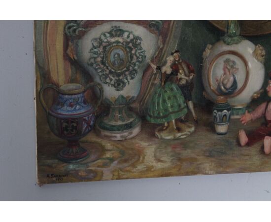 Antico dipinto olio su tela Augusto Baracchi (Modena 1878 – Milano 1942 )  1923  “ Collezionista “ mis 100 x 80 