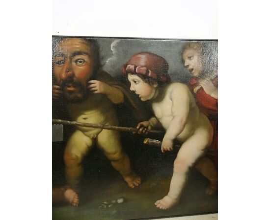 Coppia di dipinti del '700 - Putti che giocano con giochi dell'epoca - olio su tela