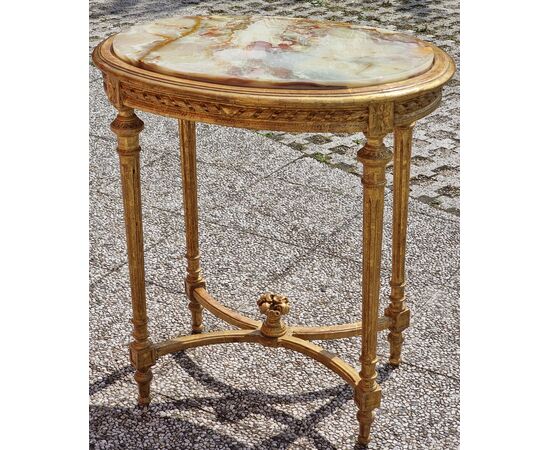 Tavolino francese in legno dorato, stile Luigi XVI, fine Ottocento