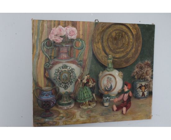 Antico dipinto olio su tela Augusto Baracchi (Modena 1878 – Milano 1942 )  1923  “ Collezionista “ mis 100 x 80 