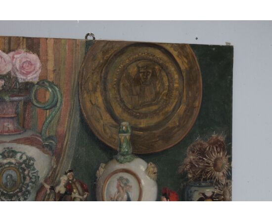 Antico dipinto olio su tela Augusto Baracchi (Modena 1878 – Milano 1942 )  1923  “ Collezionista “ mis 100 x 80 