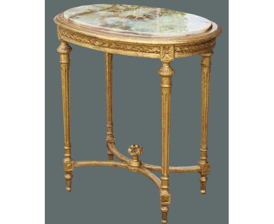 Tavolino francese in legno dorato, stile Luigi XVI, fine Ottocento