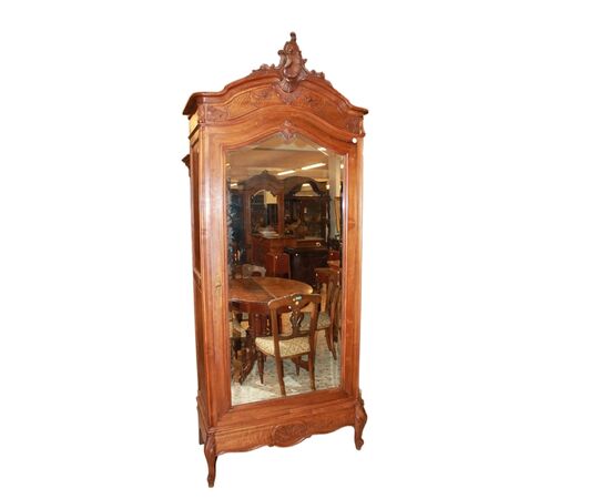 Armadio Francese stile Luigi Filippo in legno di noce con specchio 1 anta