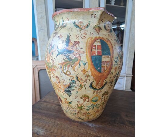 Vaso in terracotta dipinto dell'Ottocento
