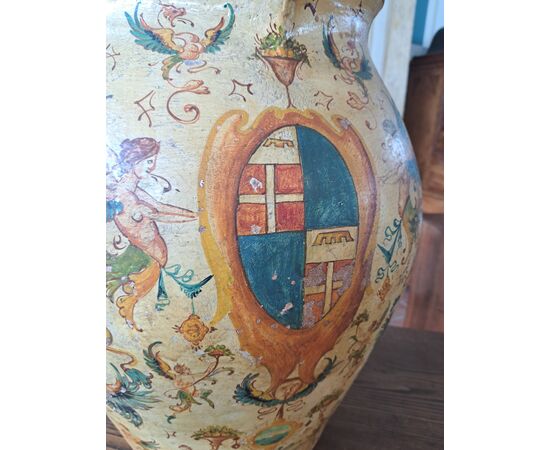 Vaso in terracotta dipinto dell'Ottocento