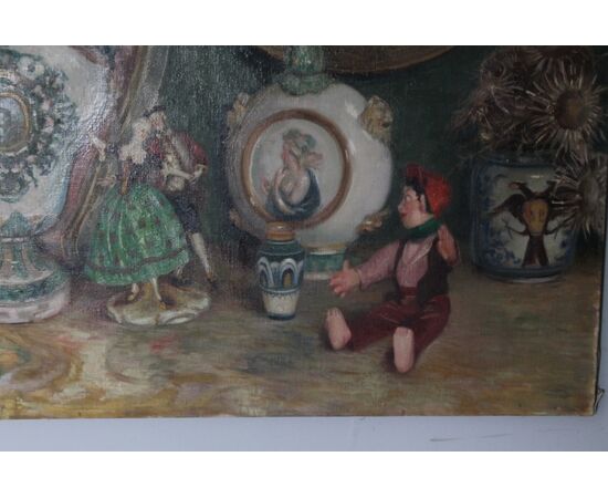 Antico dipinto olio su tela Augusto Baracchi (Modena 1878 – Milano 1942 )  1923  “ Collezionista “ mis 100 x 80 