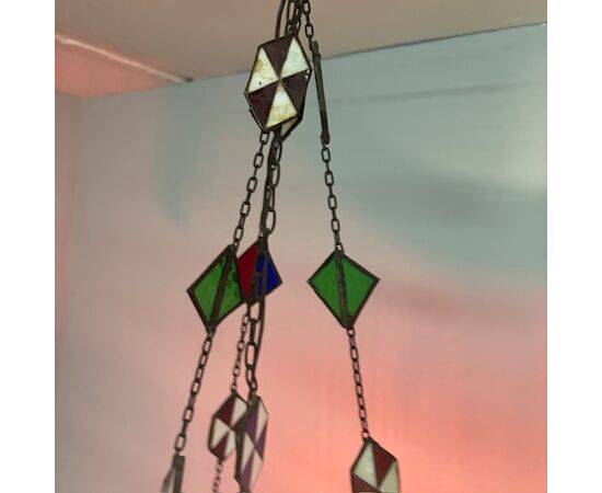 Antico lampadario portacandela vetro rosso fine 800 ! Mis h 82 cm L cm 30 