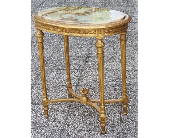 Tavolino francese in legno dorato, stile Luigi XVI, fine Ottocento