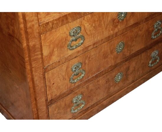 Secretaire Francese Stile Impero del 1800 In Legno di Betulla Con Bronzi
