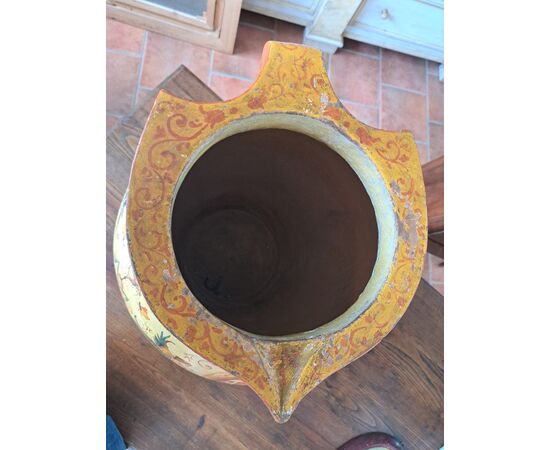 Vaso in terracotta dipinto dell'Ottocento