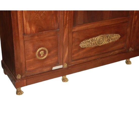 Libreria Stile Impero Francese di Fine 1800 In Legno di Mogano con Bronzi