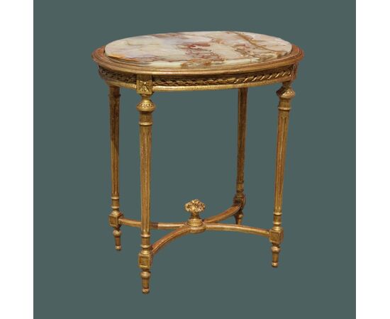 Tavolino francese in legno dorato, stile Luigi XVI, fine Ottocento
