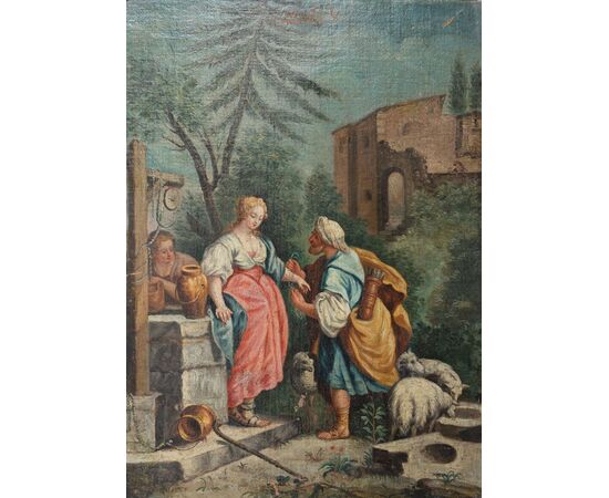Coppia di dipinti ad olio su tela – Scene bibliche pastorali