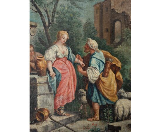 Coppia di dipinti ad olio su tela – Scene bibliche pastorali