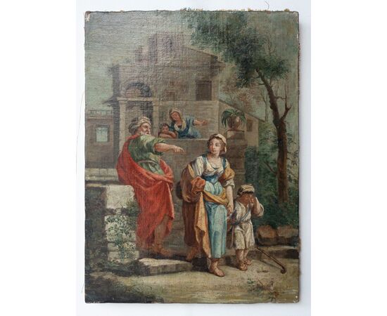 Coppia di dipinti ad olio su tela – Scene bibliche pastorali