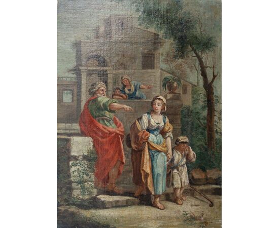 Coppia di dipinti ad olio su tela – Scene bibliche pastorali