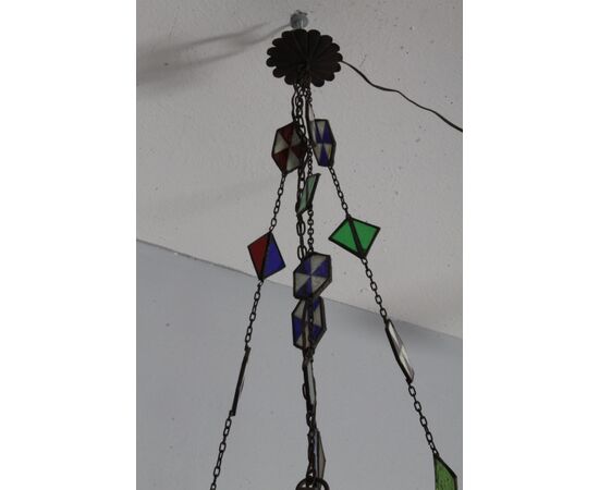 Antico lampadario portacandela vetro rosso fine 800 ! Mis h 82 cm L cm 30 