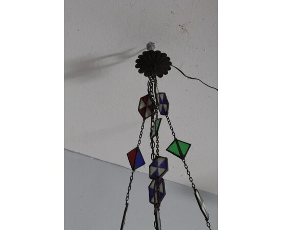 Antico lampadario portacandela vetro rosso fine 800 ! Mis h 82 cm L cm 30 