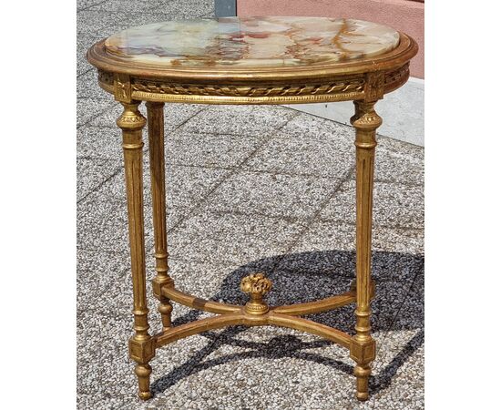 Tavolino francese in legno dorato, stile Luigi XVI, fine Ottocento