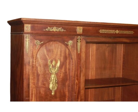 Libreria Stile Impero Francese di Fine 1800 In Legno di Mogano con Bronzi