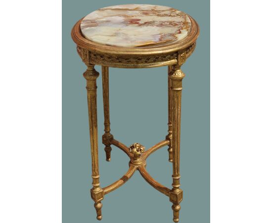 Tavolino francese in legno dorato, stile Luigi XVI, fine Ottocento