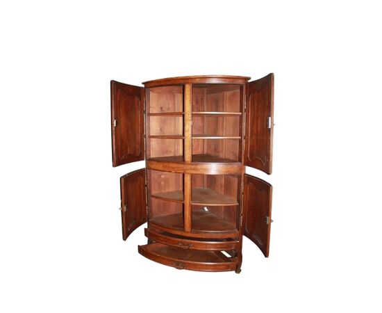 Grande Angoliera Stile Provenzale in Legno di Noce con 4 Ante e 2 Cassetti