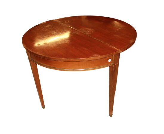 Tavolo Consolle a Mezzaluna Francese Stile Luigi XVI in Legno di Mogano